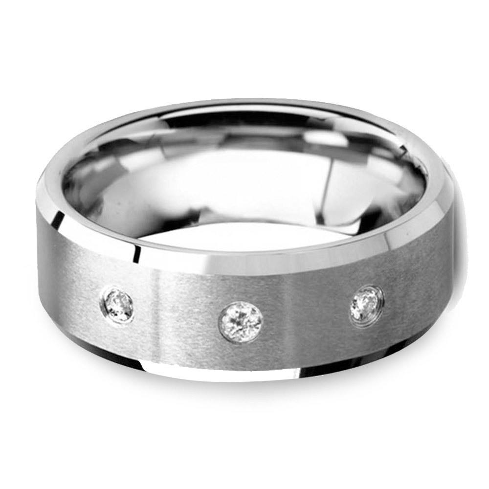 Triple Diamond Inset Mens Engagement Ring