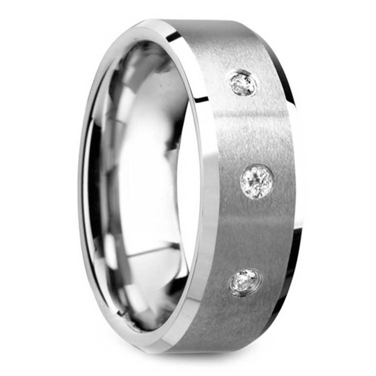 Triple Diamond Inset Mens Engagement Ring