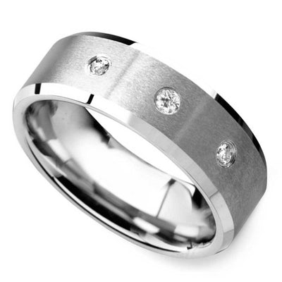 Triple Diamond Inset Mens Engagement Ring