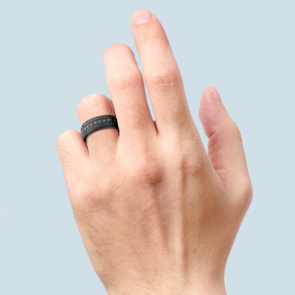 Black Zirconium With Black Diamonds Men's Engagement Ring