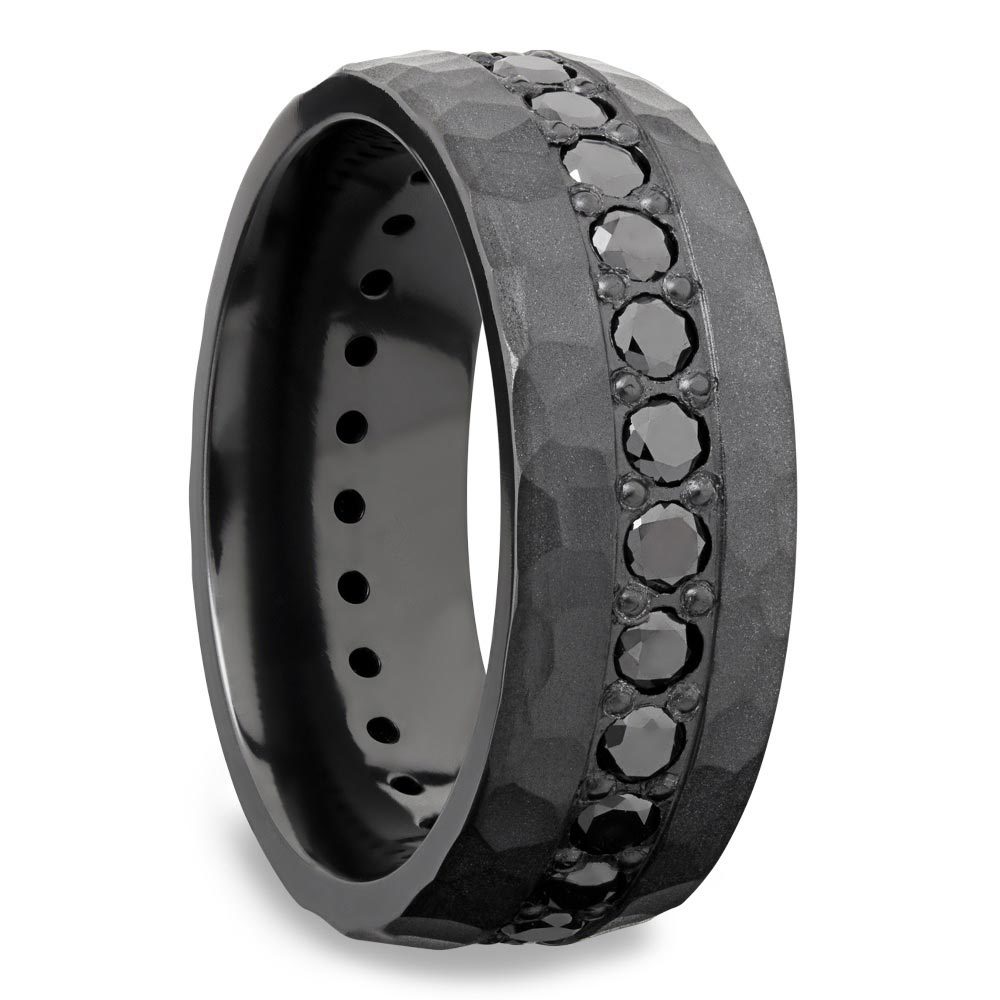 Black Zirconium With Black Diamonds Men's Engagement Ring