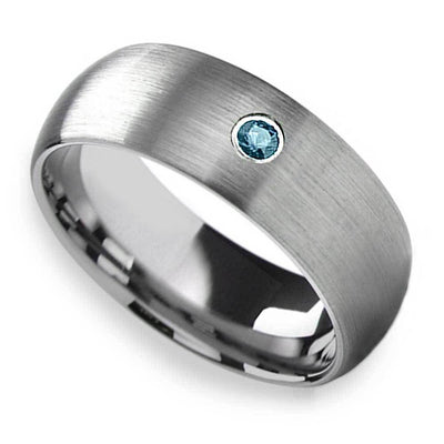 Blue Diamond Inset Mens Engagement Ring