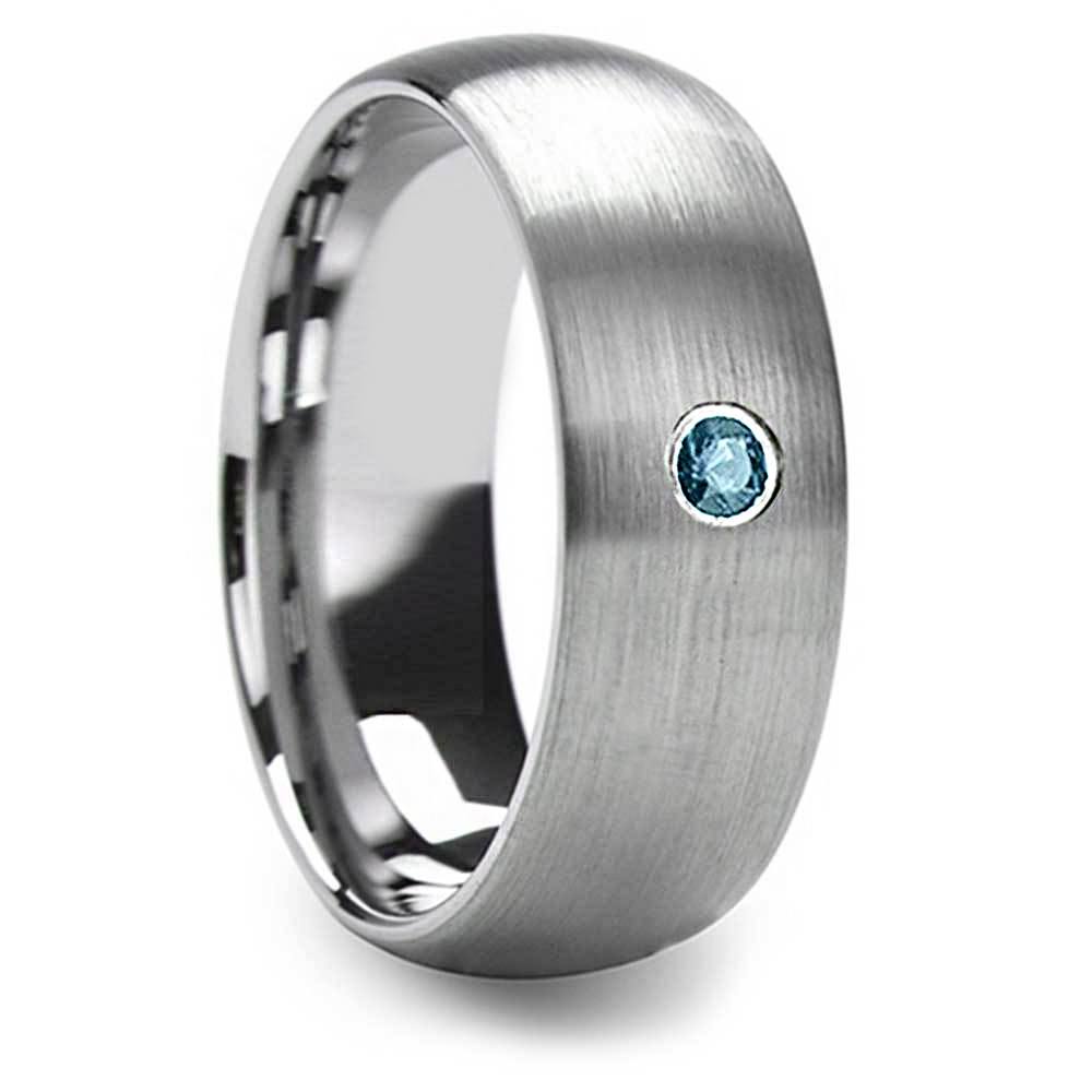 Blue Diamond Inset Mens Engagement Ring