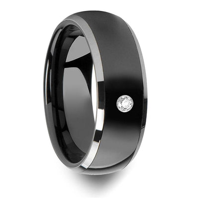 Black Ceramic Inlay Mens Diamond Engagement RIng