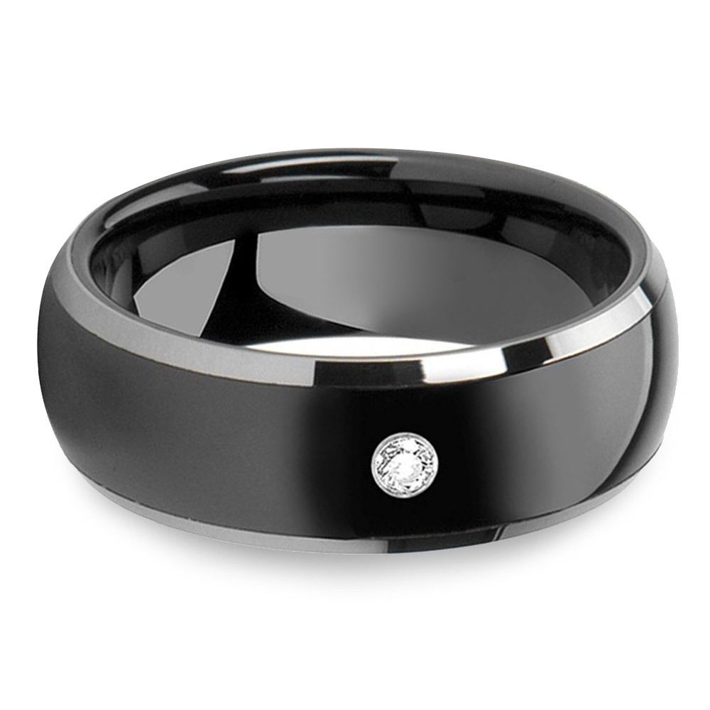 Black Ceramic Inlay Mens Diamond Engagement RIng