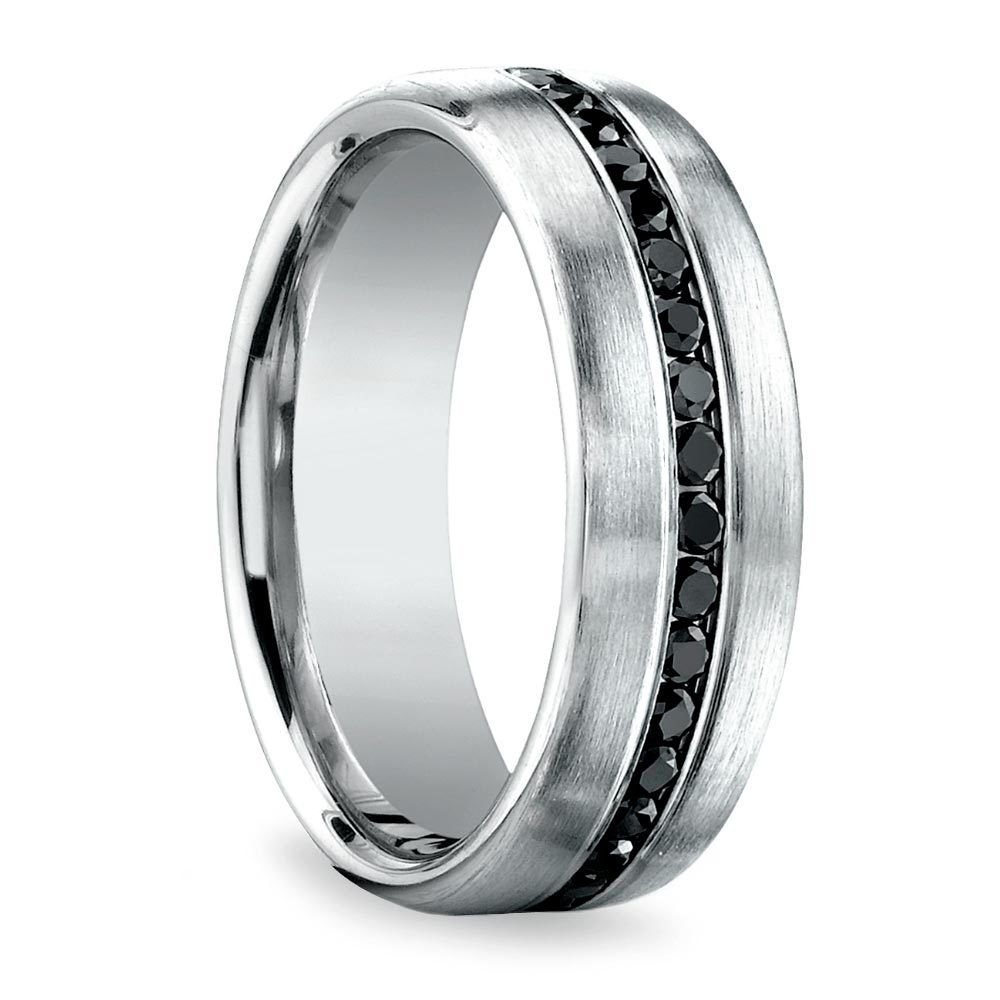 Channel White Gold Black Diamond Mens Engagement Ring