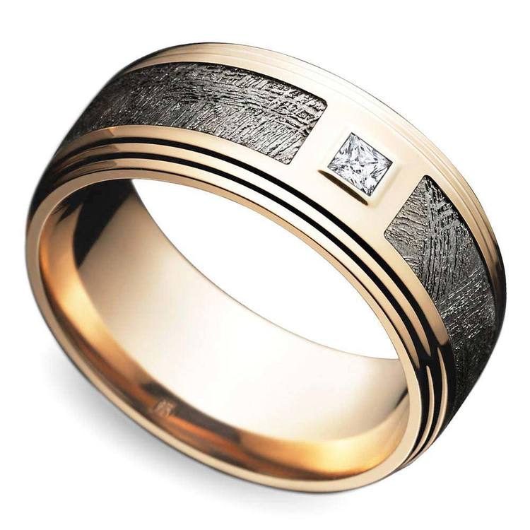 Grooved Edge Rose Gold Men's Diamond Engagement Ring