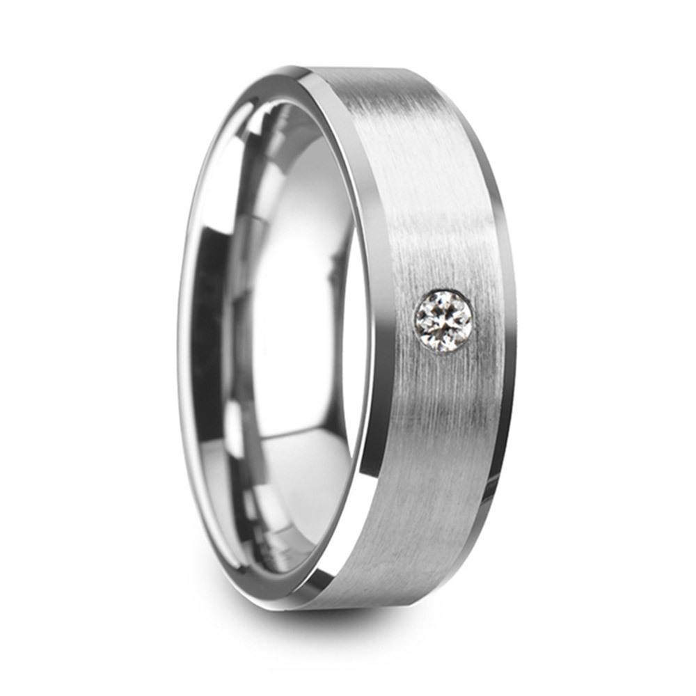 Diamond2Deal Stainless Steel Women's Band Ring - 6mm Concave Beveled Edge, Brushed/Polished Finish