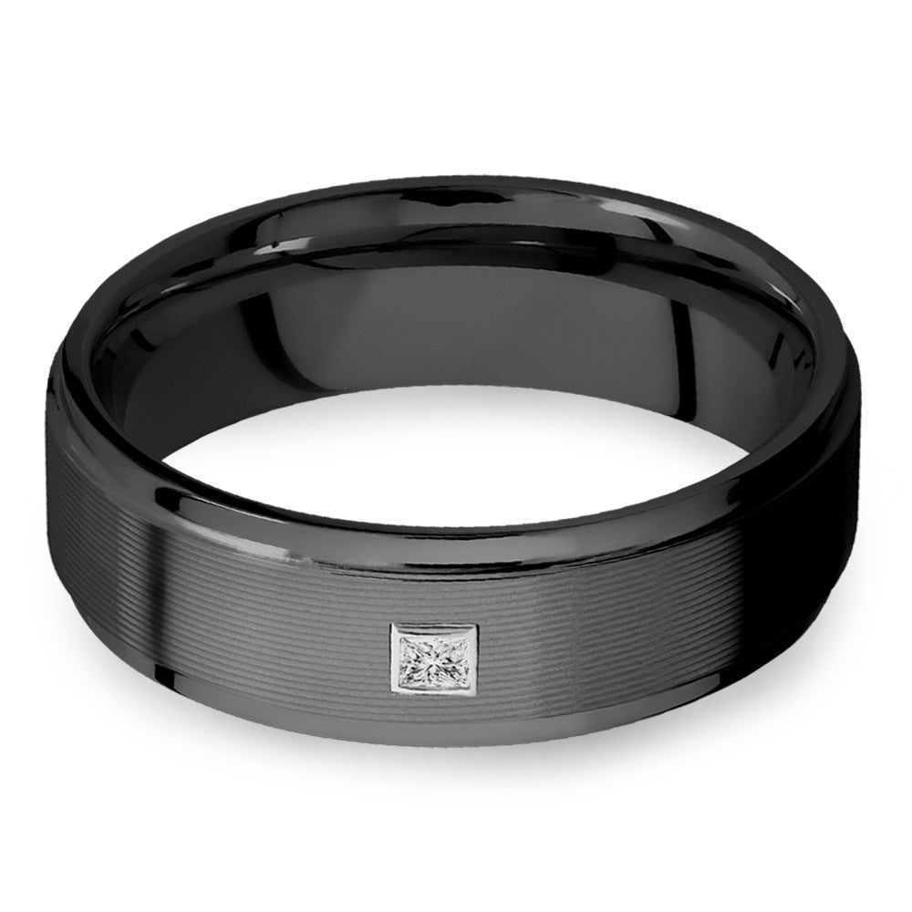 Mens Diamond Black Zirconium Engagement Ring