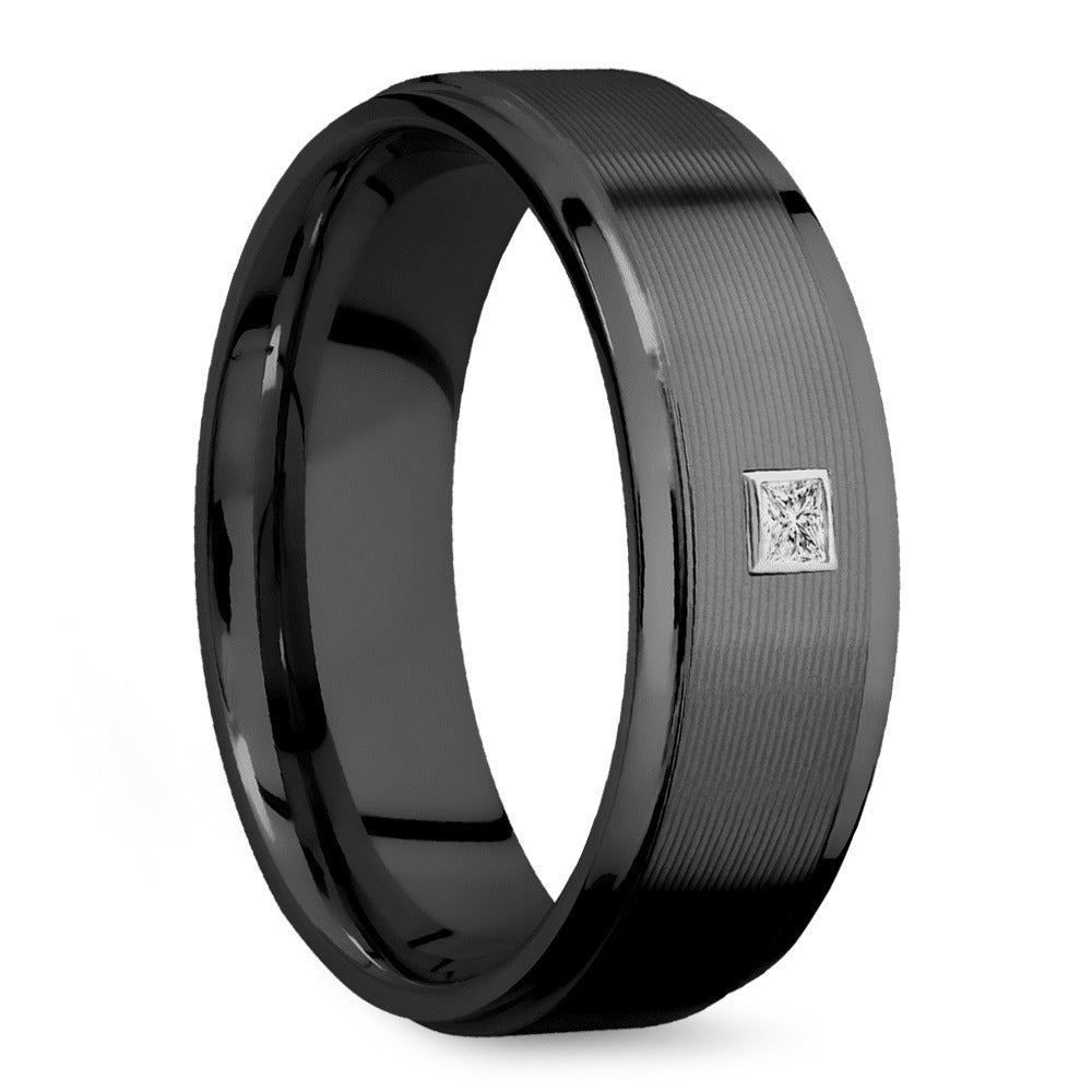 Mens Diamond Black Zirconium Engagement Ring