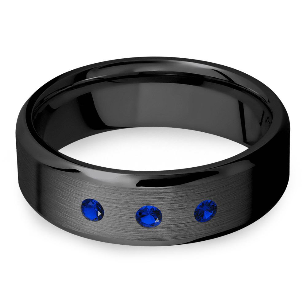 Men's Sapphire Black Zirconium Engagement Ring - 7mm Band