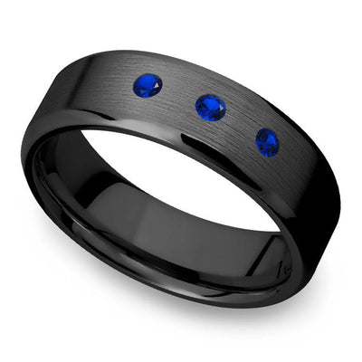 Men's Sapphire Black Zirconium Engagement Ring - 7mm Band