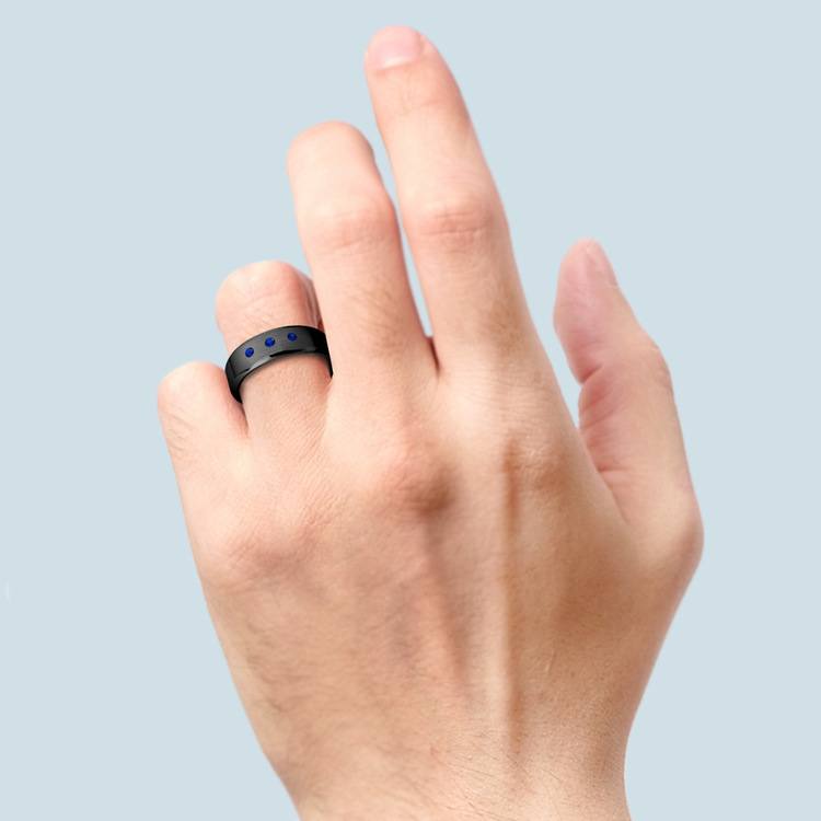 Men's Sapphire Black Zirconium Engagement Ring - 7mm Band