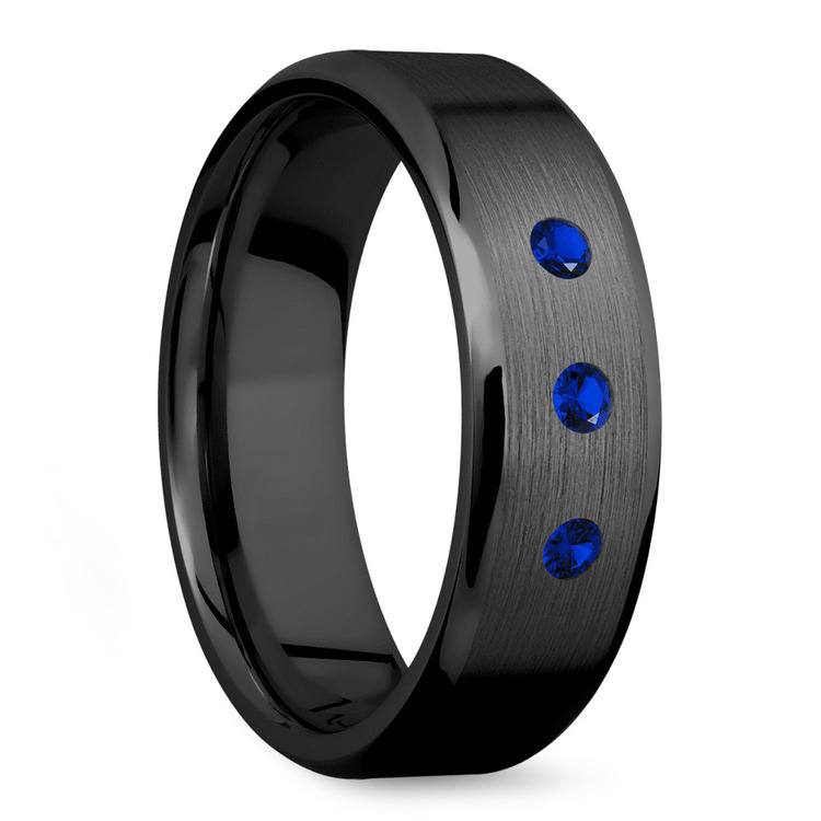 Men's Sapphire Black Zirconium Engagement Ring - 7mm Band