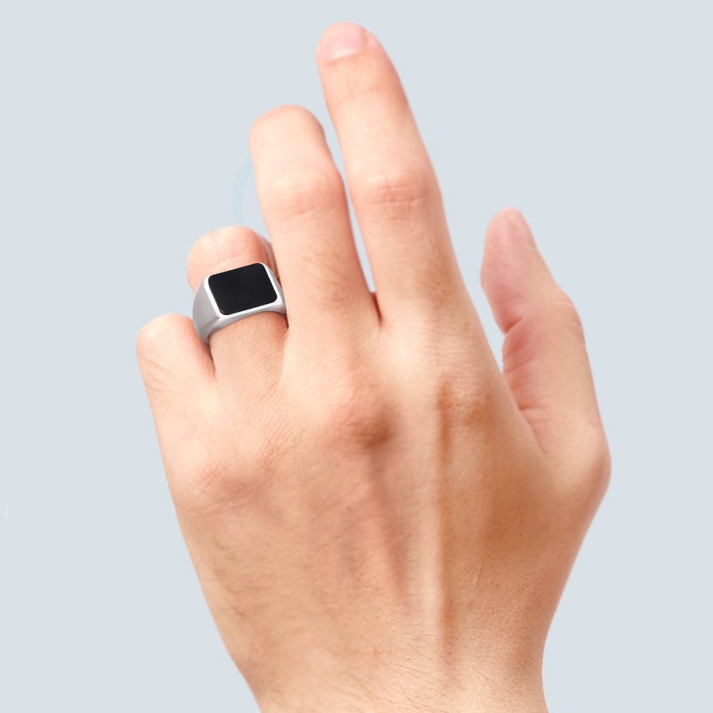 Mens black diamond signet on sale ring