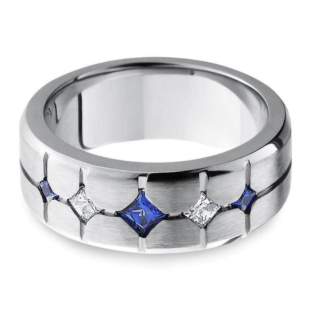 Sapphire And Diamond Men's Engagement Ring In Cobalt