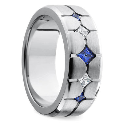 Sapphire And Diamond Men's Engagement Ring In Cobalt