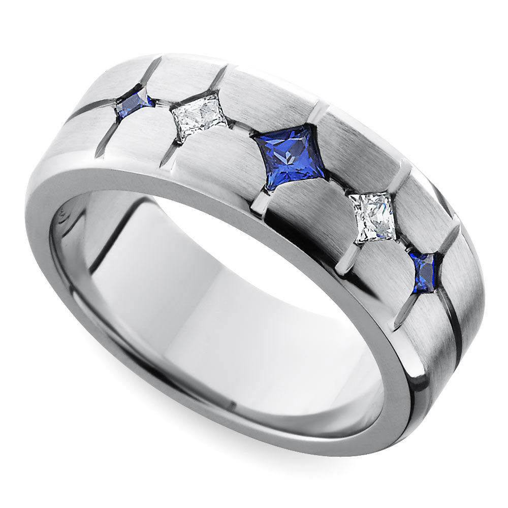 Sapphire And Diamond Men's Engagement Ring In Cobalt